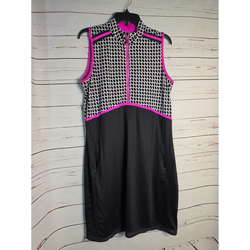Tail Activewear Womens Golf Dress Black Pink Geometric Sleeveless GC1438-E084 L